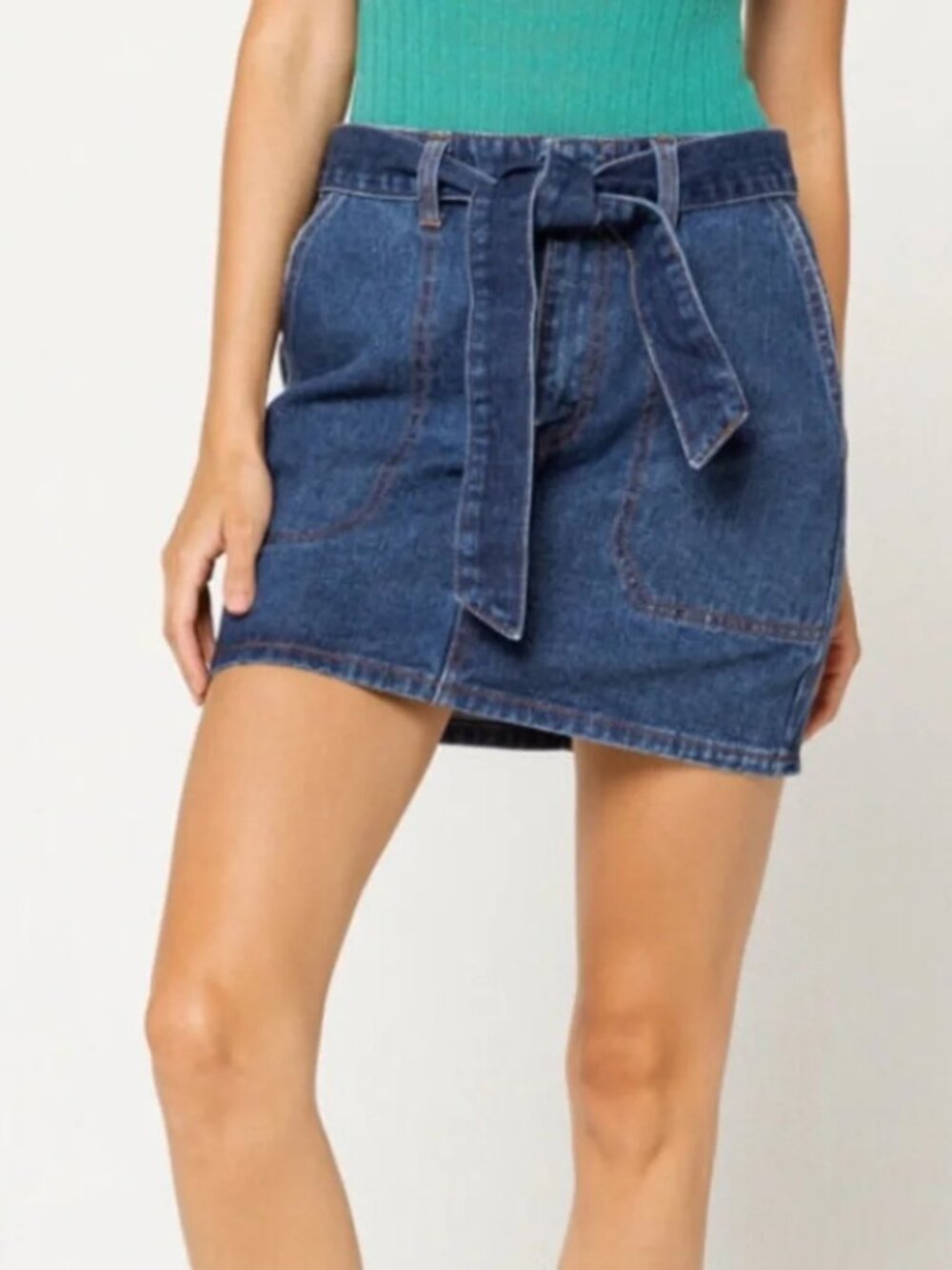 Billabong Live Simple Blue Indigo Denim Skirt with Pockets Front Tie Size 26